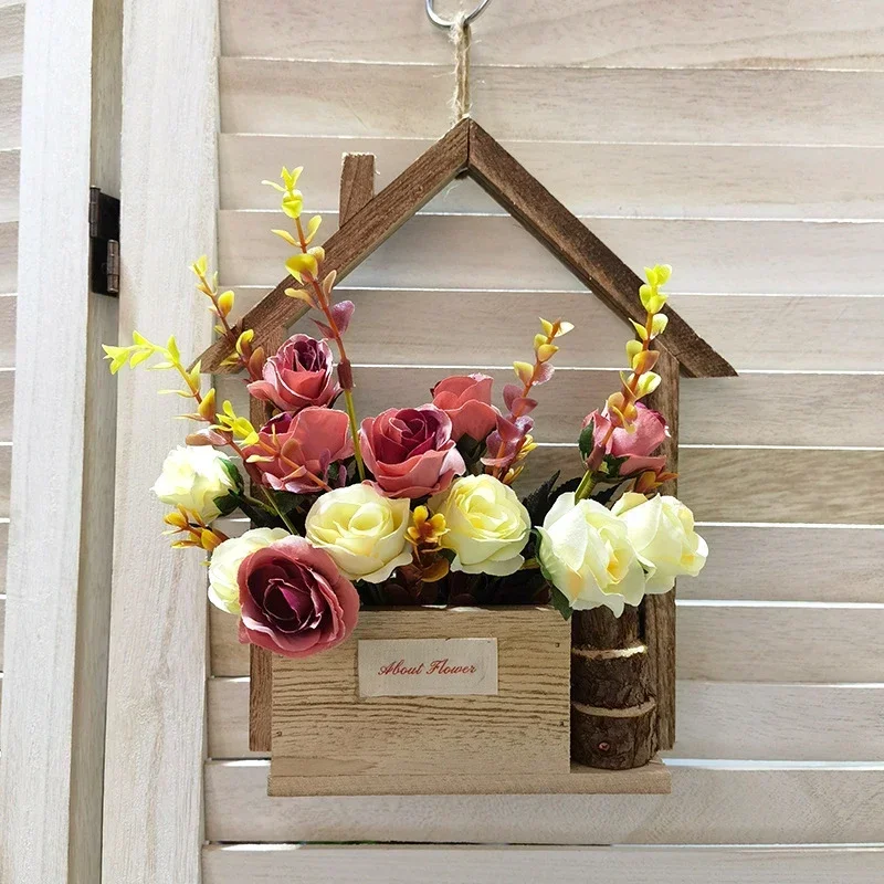 Wall Hanging Flower Basket Flower Pot Flower Vase Basket Ornaments Rose Sunflower Storage Container Home Garden Wall Decorations