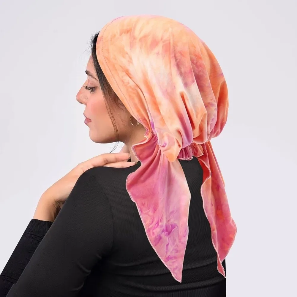 Nowa zakrzywiona damska czapka do włosów z motywem kwiatowym, dwuzwiewna, barwiona metodą tie-dye, prosta, lekka, oddychająca czapka chemo, turban dla muzułmanek.