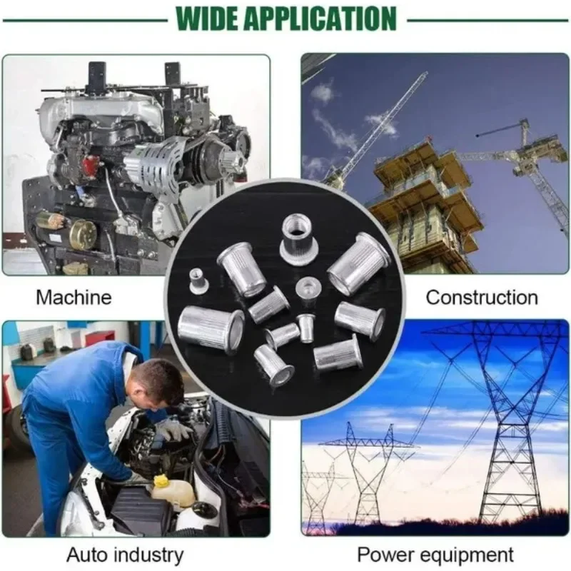 160 Uds M3 M4 M5 M6 M8 M10 Kit surtido de tuercas de remache métrico tuercas de inserción roscadas de cabeza plana de aluminio para muebles automotrices