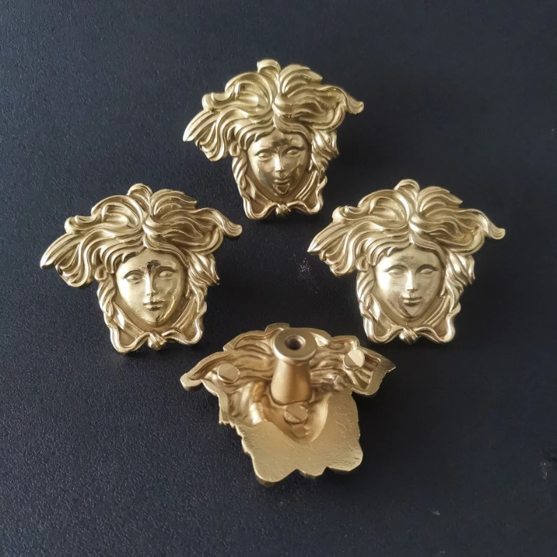 Brass Gold Lion Head Furniture Handle Portrait Drawer Cabinet Door Wardrobe Storage Cabinet Wine Cabinet Handle Knob Hardware