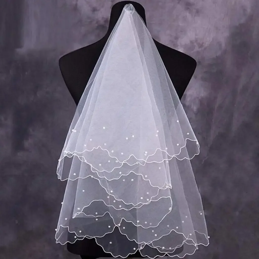 Robe de Mariée en Tulle avec Perles, Couches de Voile, Bord en Ruban, Accessoires pour Patients et Femmes