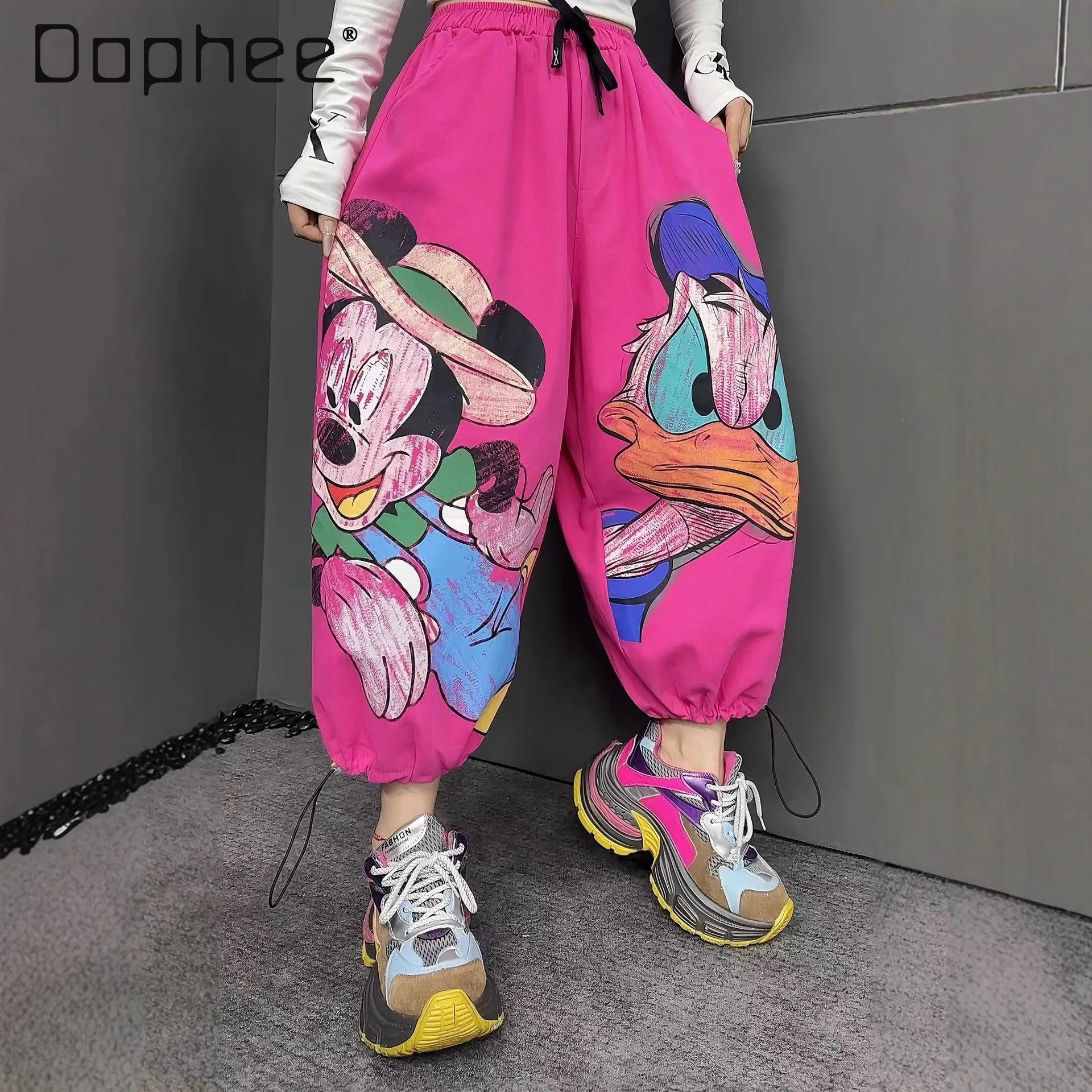 

Брюки-карго с мультяшным принтом для женщин, осень 2023, новые модные свободные шаровары с карманами для уличных танцев, повседневные спортивные спортивные штаны