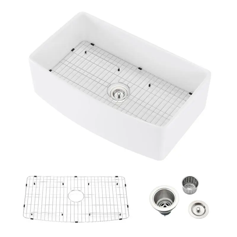 

33" L x 20" W Farmhouse Arch Edge Apron Front Single Bowl Kitchen Sink - Durable, Stylish, and Functional Design for Your