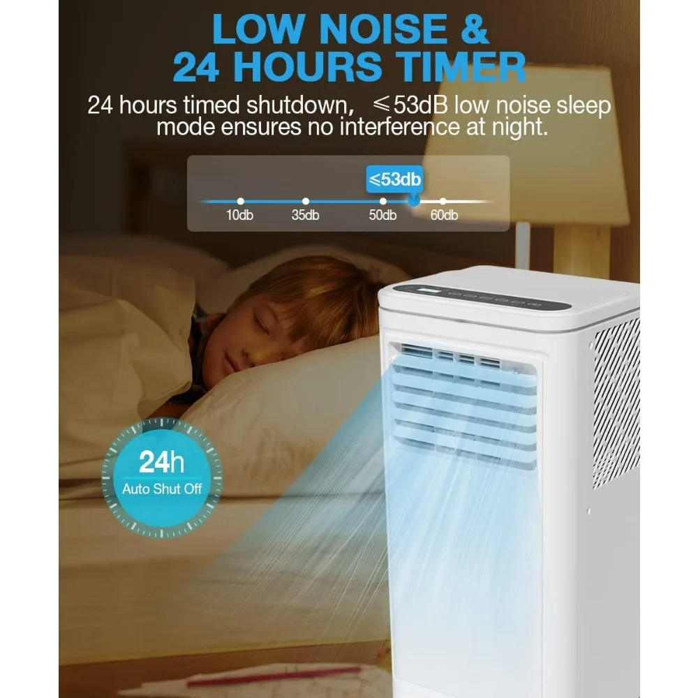 Draagbare airconditioner, 10.000 BTU voor kamer tot 450 m2 ft, draagbare AC met luchtontvochtiger en ventilator, 2 ventilatorsnelheden