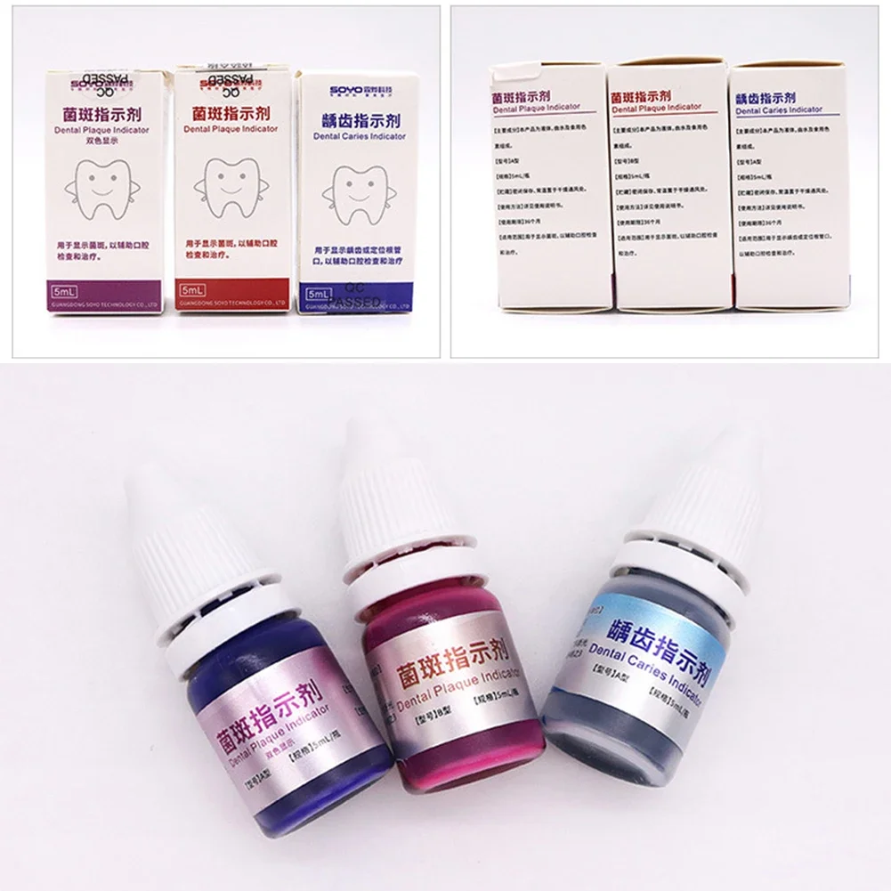 3Pcs Dental Plaque Indicator 5ml Regular Double Food Colorant Stain Dental Caries Disclosing Solution Oral Tooth Hygiene Checker