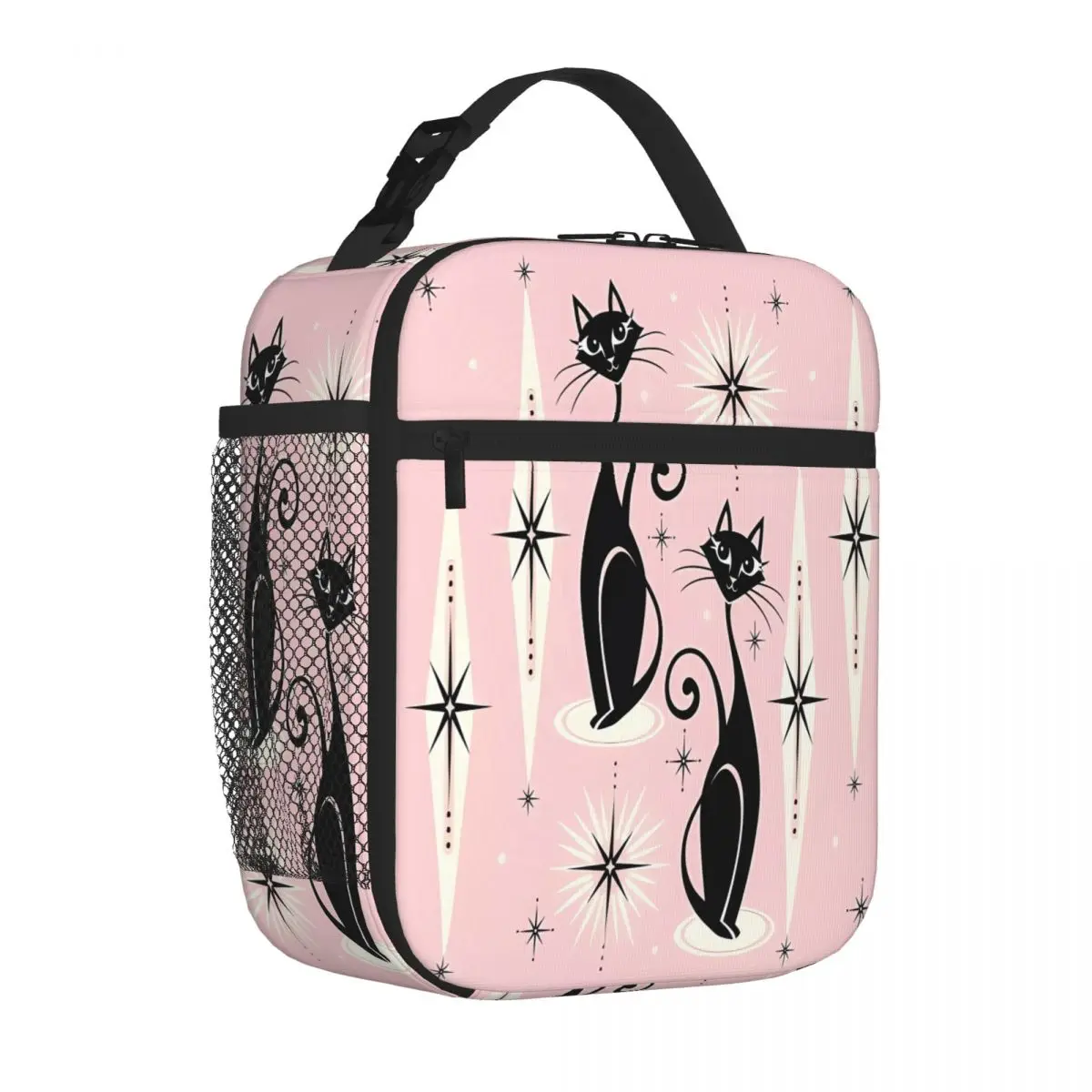 Hot Sale Mid Century Meow Retro Atomic Cats LG Double Deck Sports Lunch Bag Office Outdoor Lunch Leakproof Lunch Bag