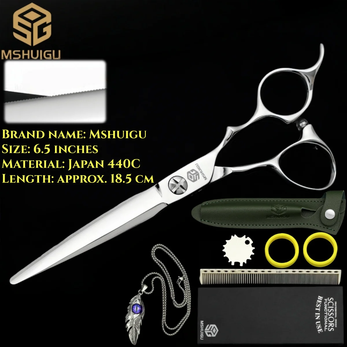 mshuigu-プロフェッショナル理髪はさみ-レーザーワイヤー-440c鋼-多機能-薄型剪定鋏-精密-4-6-65-68インチ