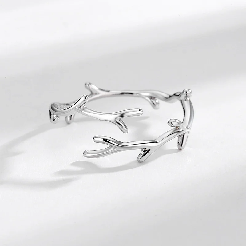 

925 Sterling Silver Minimalism Geometric Tree Branch Index Finger Rings Sweet Open Adjustable Ring For Women Party Jewelry Gift