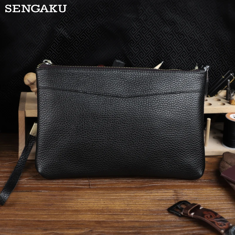 Vintage Genuine Leather clutch Bag Handbag For Men Large Capacity Business Long Wallet Phone Holder Purse Hand Bag