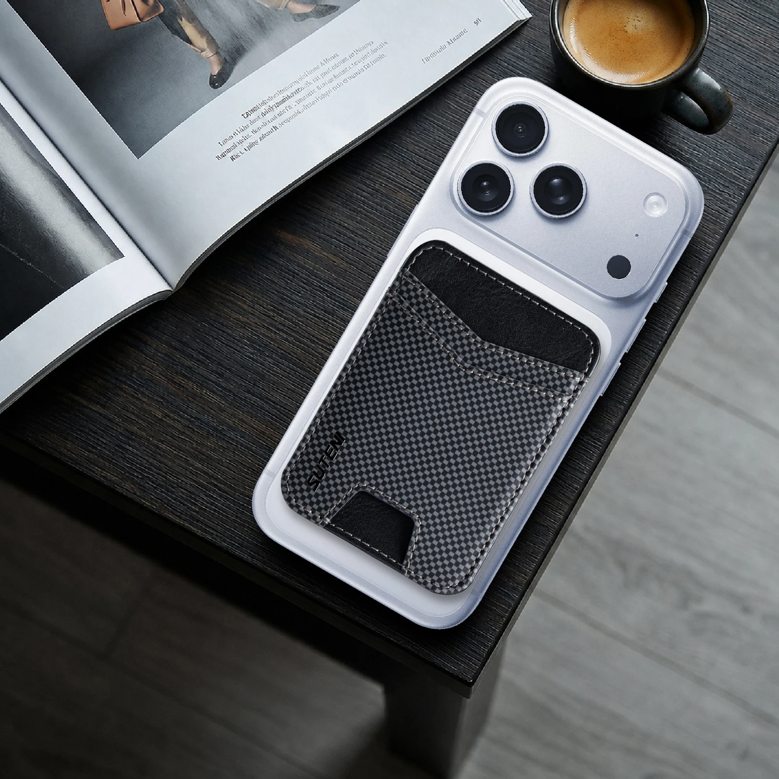 Magnetic Card Holder For Magsafe Universal Checkered Pu Leather Wallet Anti Theft Swipe Phone Card For iPhone Samsung Xiaomi