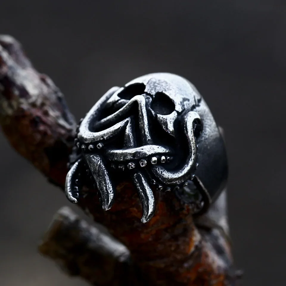 Gothic Deep Sea Monster Kraken Octopus Ring For Men Biker Stainless Steel Skull Rings Fashion Party Jewelry Gift Wholesale