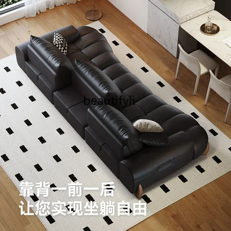 Retro leather sofa living room Italian minimalist new straight row first layer cowhide sofa