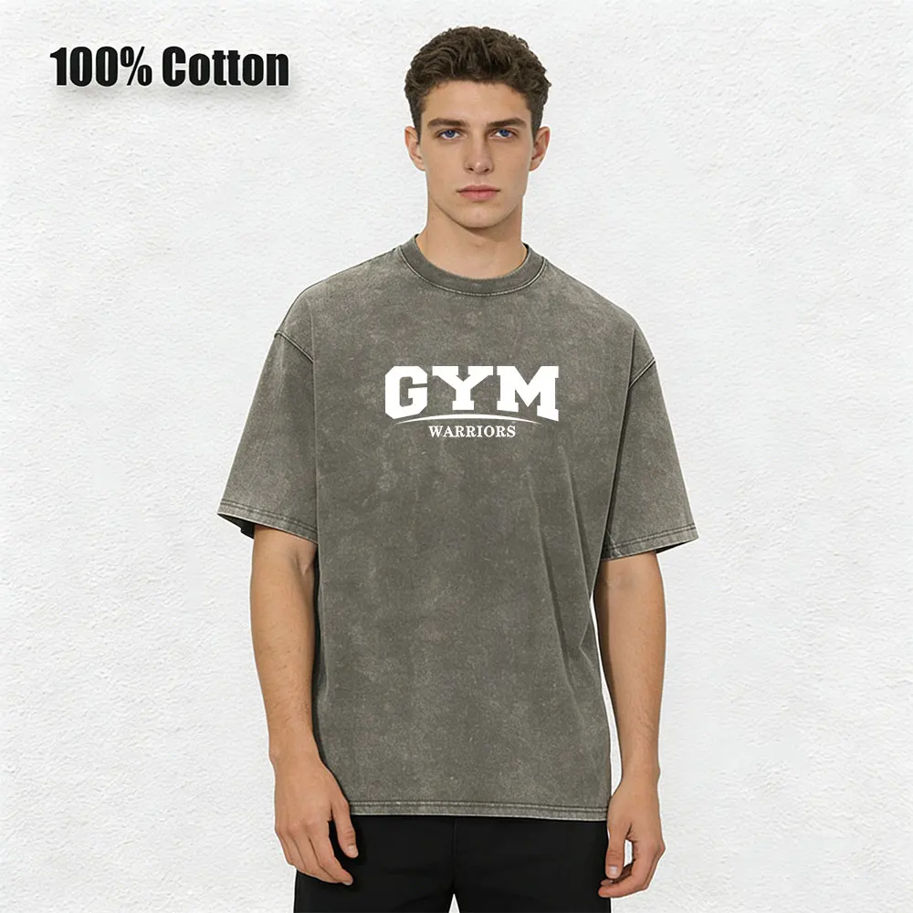

Summer Washed Tshirt Vintage Hip Hop Cotton GYM Print T-shirts Harajuku Gothic Streetwear Soft Tees Loose Fashion Tops Unisex