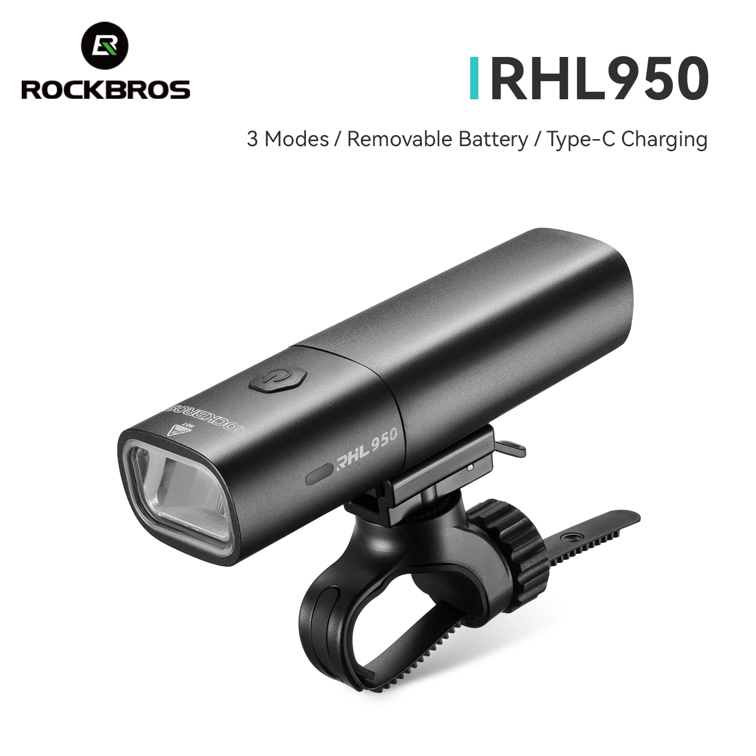

ROCKBROS Headlight 950LM 3000mAh Type-C Flashlight Replaceable Battery Long Endurance Front Light for Road Mountain Bikes