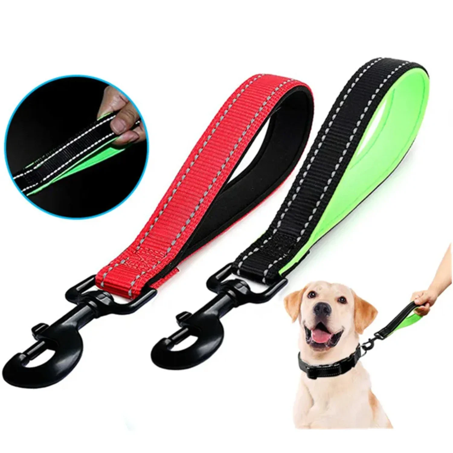 

Comfortable, reliable, and secure short reflective nylon dog leash for safe walks. Durable design with diving buckle and car saf