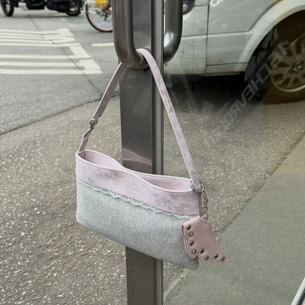 Fabric Leather Shoulder Bag Japaneese Colorblock Underarm Bag Lace Trim Handbag Versatile Women'S Shoulder Bag For Short Commute