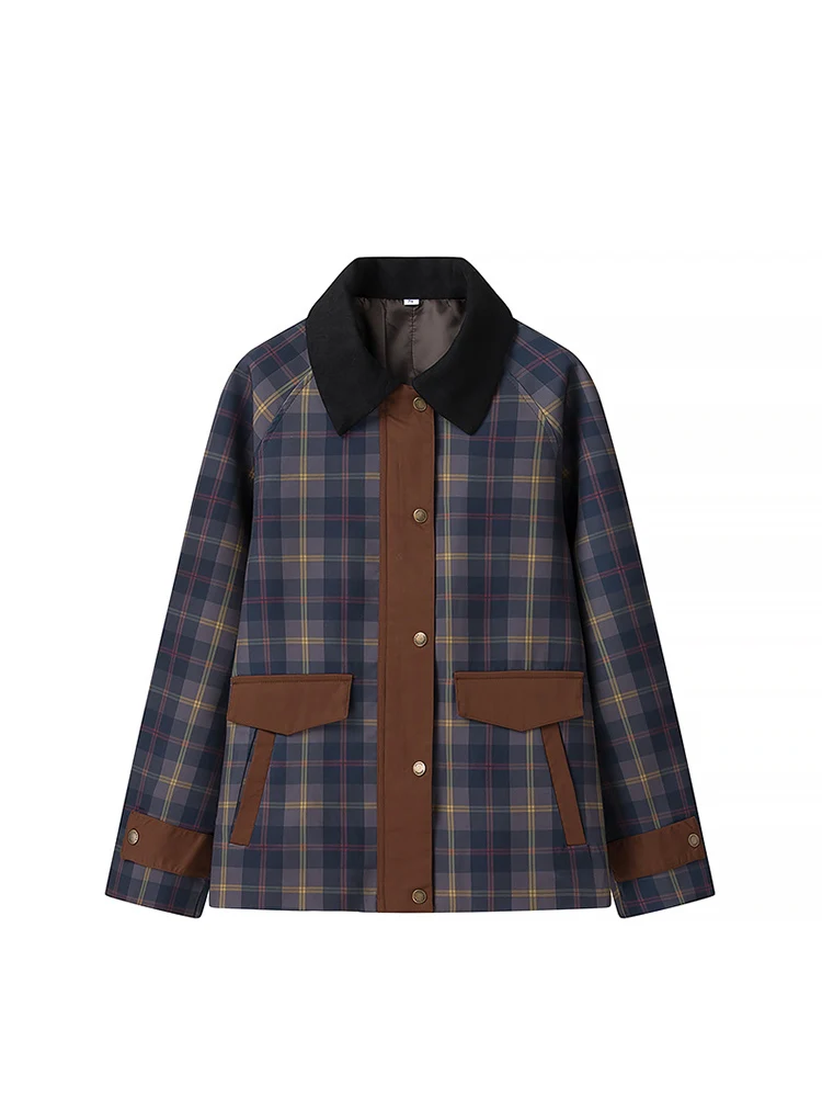 

New European-style women's fashion jacket: stylish and versatile, featuring a lapel collar, long sleeves, and a plaid pattern.