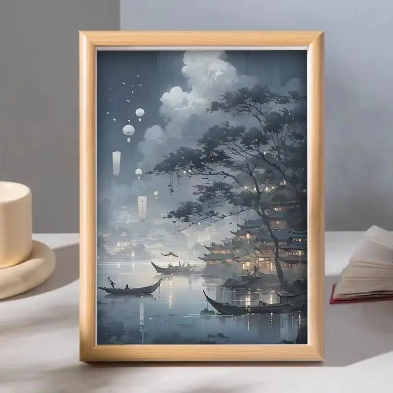 Chinese ancient style Song Dynasty Suzhou City Night Scenery Painting Desktop Decoration Photo Frame Gift Decoration