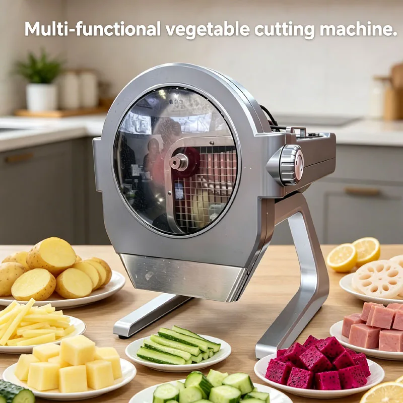 Desktop Replaceable Cutterhead Vegetable Cutter Machine Electric Automatic Radish Cucumber Food Vegetable Cutting Processing