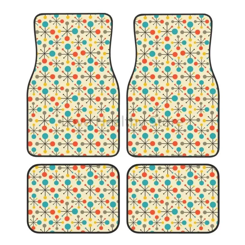 

Mid Century Fifties Morn Atomic Retro Colors Floor Mats Set of 4 Pcs Car Front and Rear Foot Mats Carpets with Rubber Backing