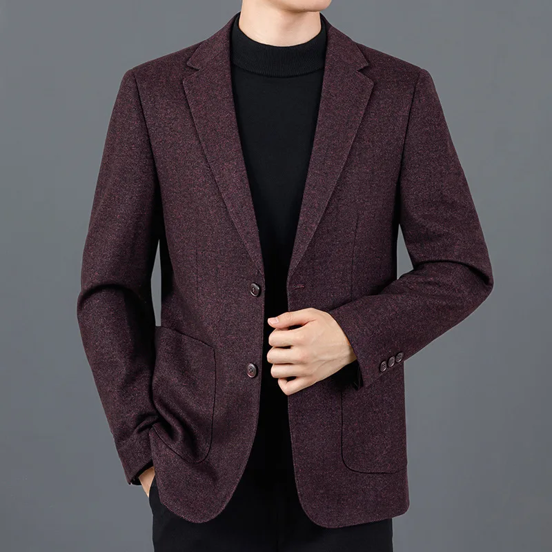 

Новый брендовый мужской деловой повседневный костюм для среднего возраста, комплект из шерстяного материала с длинным рукавом, зимний модный комплект, без зарегистрированного бренда