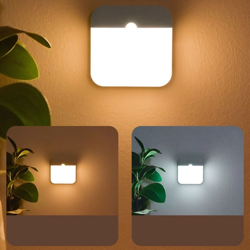 Motion Sensor Led Light Usb Charging Square Lamp for Bedroom Kitchen Stair Hallway Wardrobe Cupboard Lighting