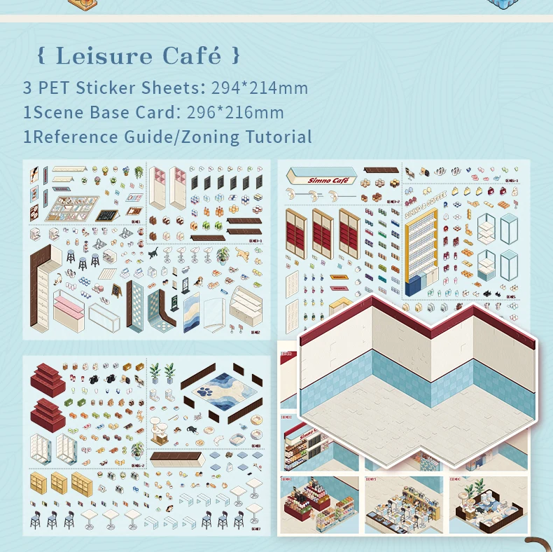 5 Blatt Mini-PET-Aufkleber für Convenience-Stores, winzige Ladenszenen-Aufkleber für Puppenhäuser und Miniaturbau – Detail 5