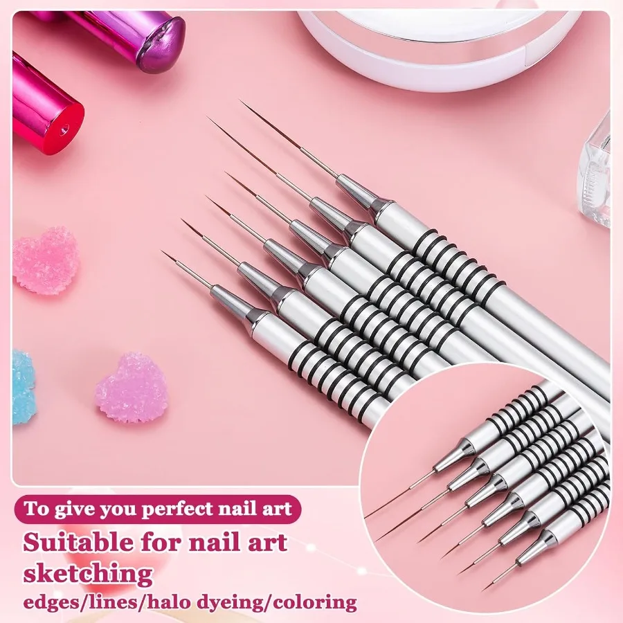 Ensemble de pinceaux pour revêtement d'ongles, 6 pièces, pour un dessin fin et une peinture, détails, idéal pour le vernis Gel et la conception des ongles en acrylique, comprend Str