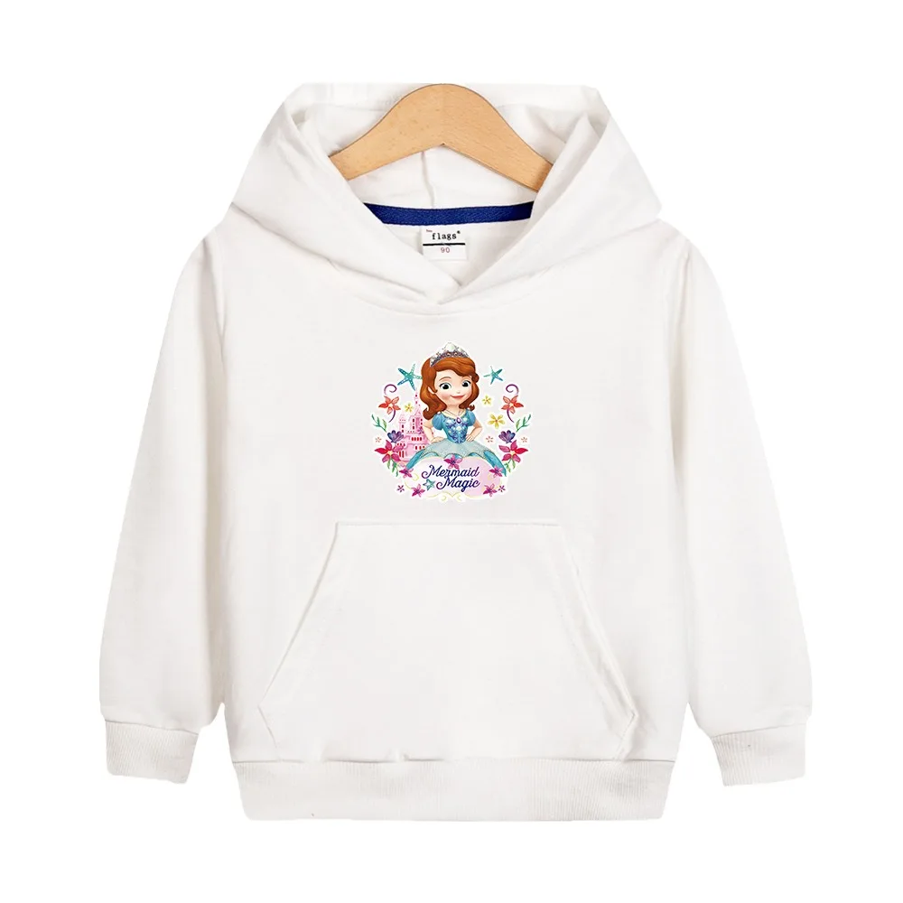 2024 New Disney Sofia Quality Cotton Tee Shirt Girls Clothing for Children T-shirt Pink Long Sleeve Kids Tops Hooded Clothes