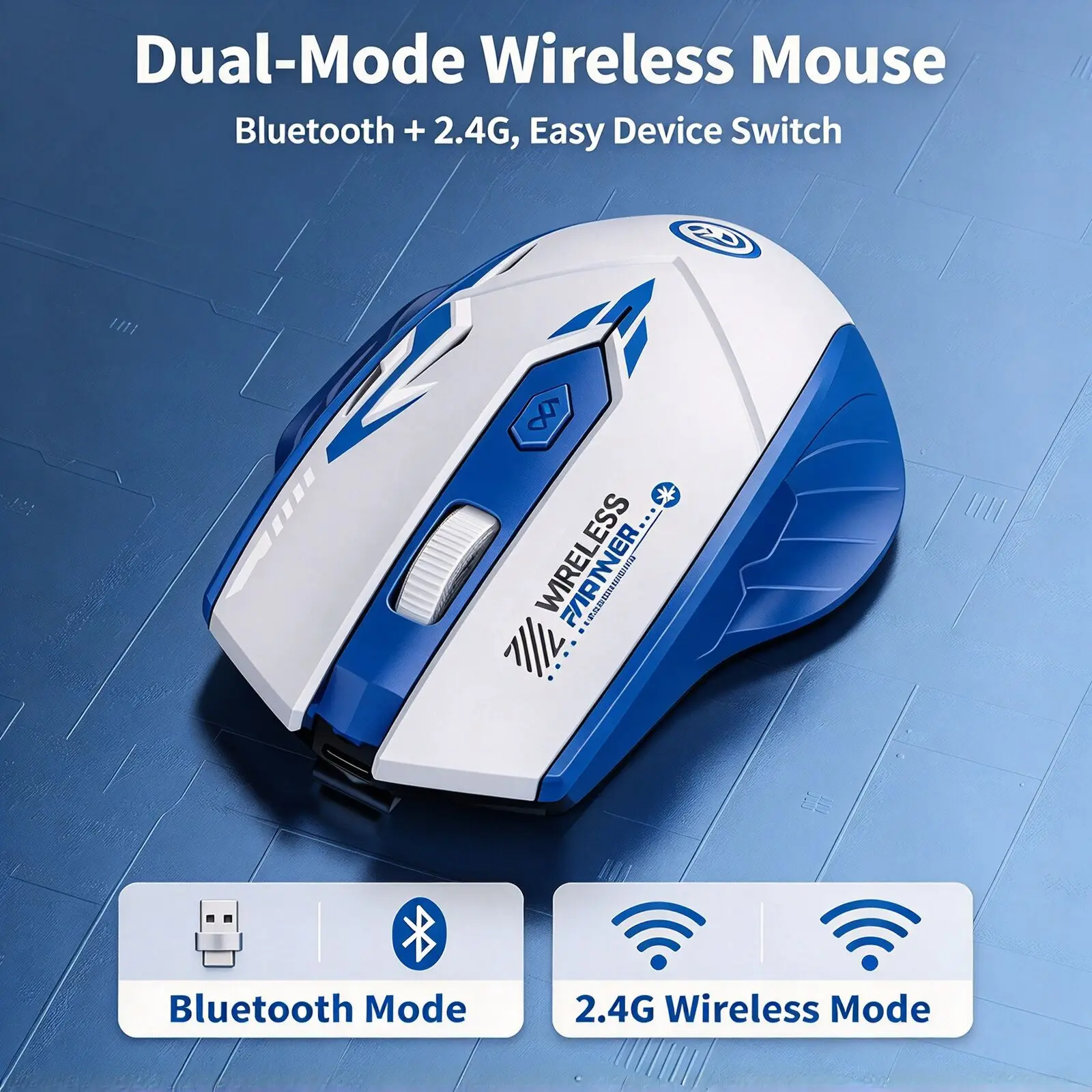 Wireless Bluetooth Gaming Mouse 2.4G Dual Mode 1600 DPI 6 Buttons Type-C Rechargeable Ergonomic Silent Mice for PC Laptop MAC 5