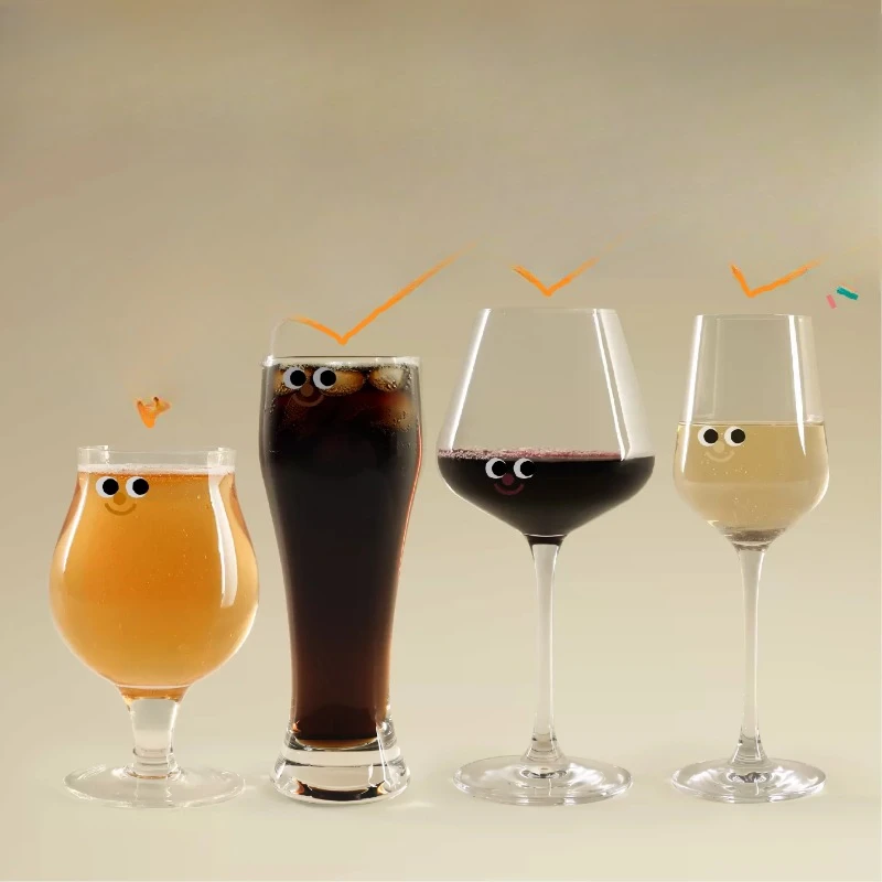 

- Wine glasses, champagne glasses, beer glasses, bubble glasses