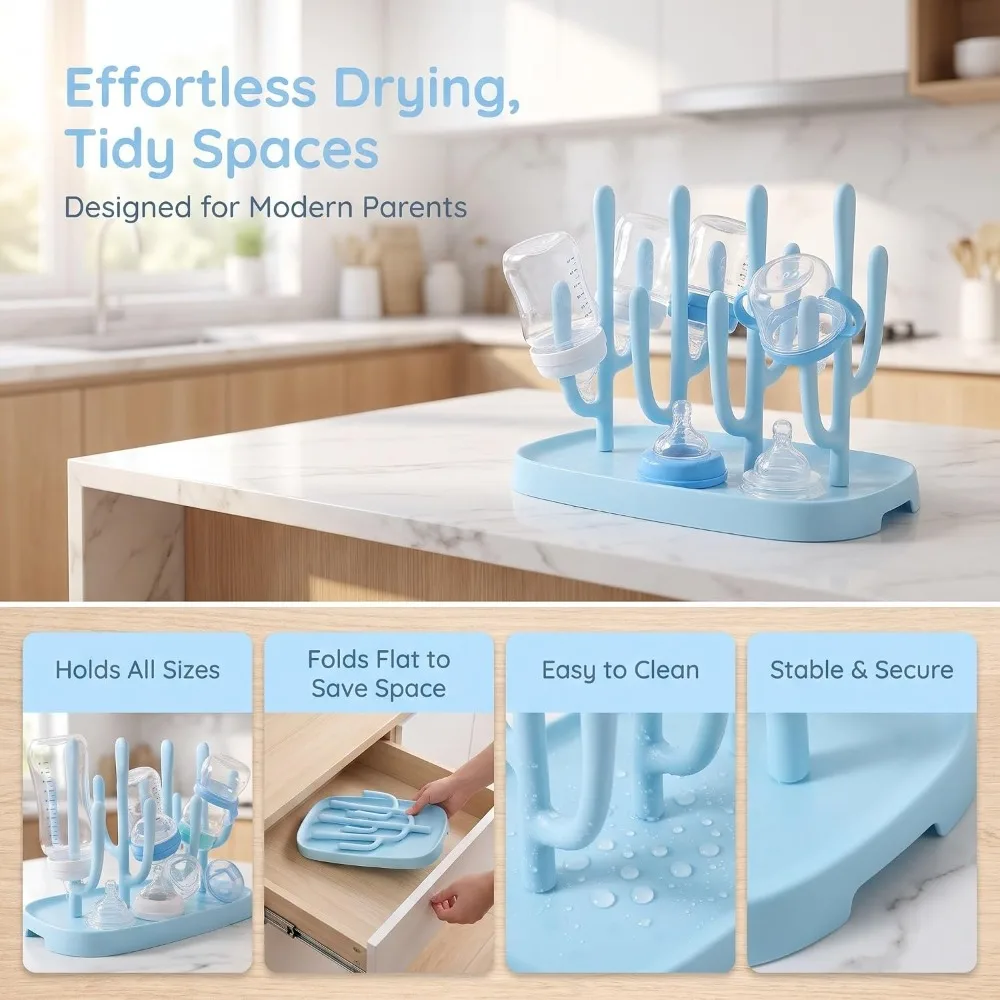 Bottle Drying Rack Cactus Shape Detachable Baby Feeding Bottle Drain Stand Drainer Holder for Water Cup Teat Storage Organizer