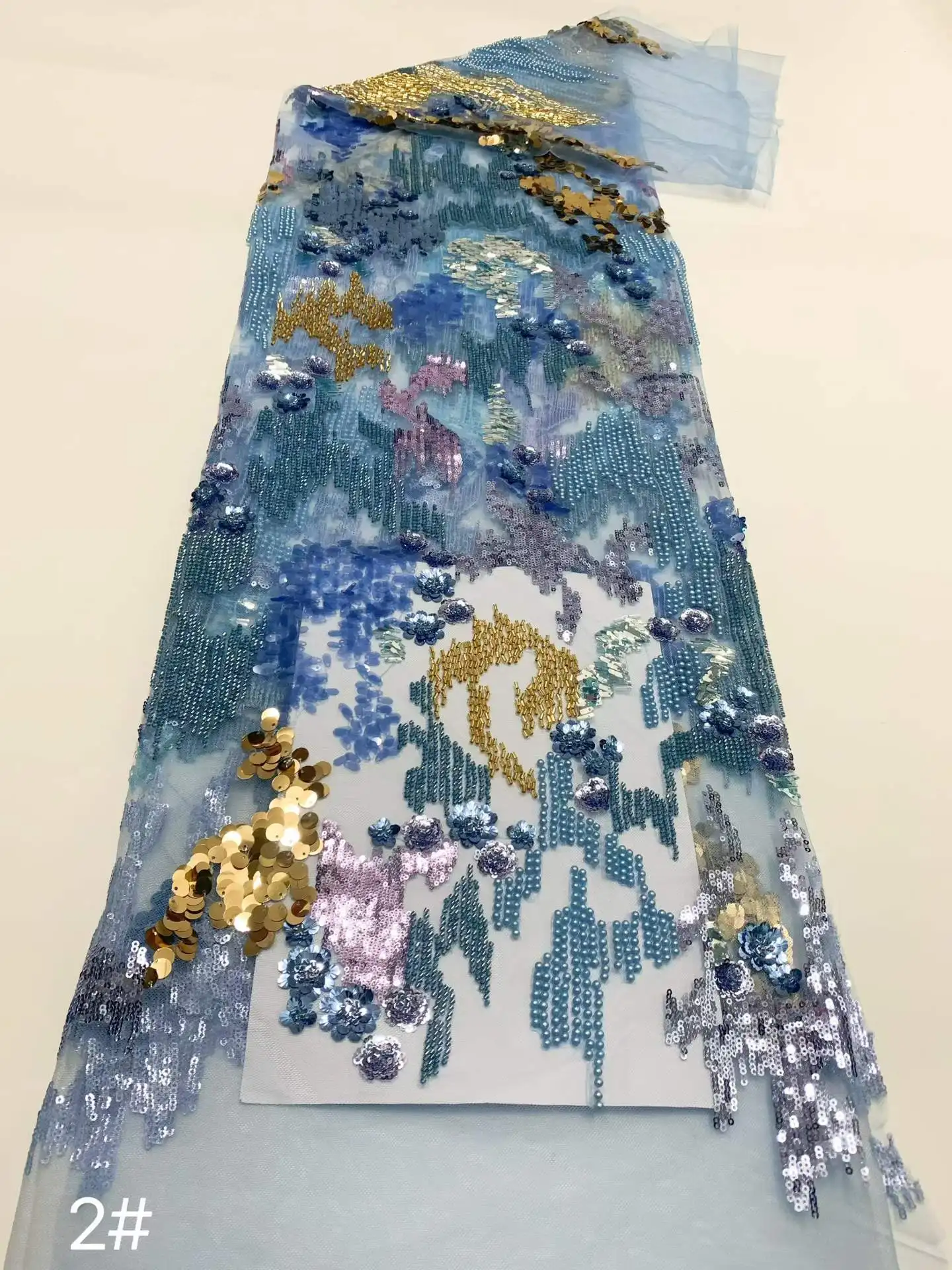 Beautiful,Colorful Sequins,Beads tube Embroidery French Mesh Yarn ,Beaded African Nigeria Fabric Lace,For Evenign Dress Weddings