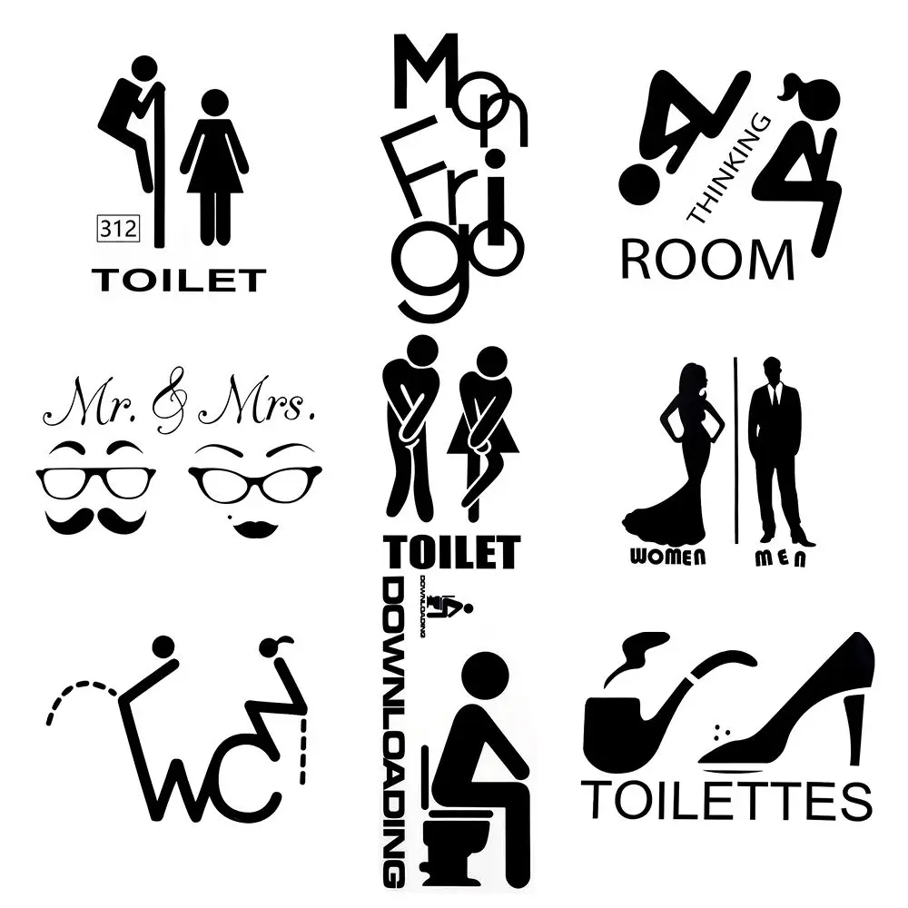 Waterproof Mr. & Mrs.Toilet Decals Removable Bathroom Wall Sticker Vinyl Poster Door Decor Fashion Home Art Decoration 8 Styles