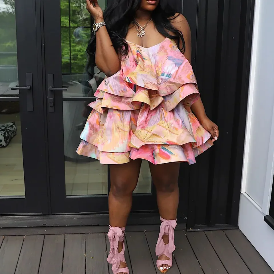 

Outfits Dress Summer Sexy Floral Sling Dress Dresses For Woman Summer Clothing Layered Block Printe Suspender Dresses