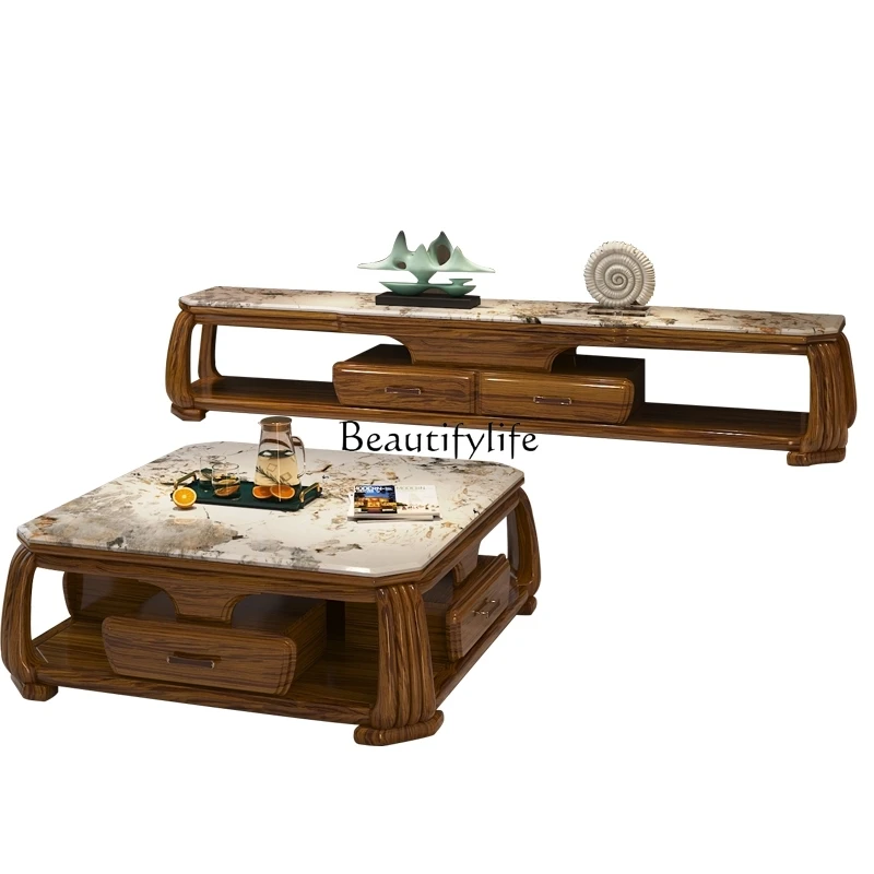 European ebony high-end coffee table TV cabinet combination all solid wood modern locker