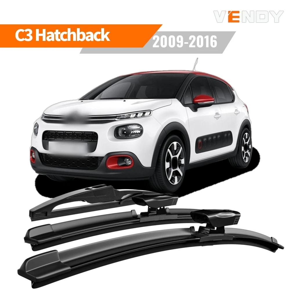 1set Front & Rear Windshield Wiper Blades Windscreen Wipers For Citroen C3 Hatchback 2009-2016 Rubber Brushes Car Accessories