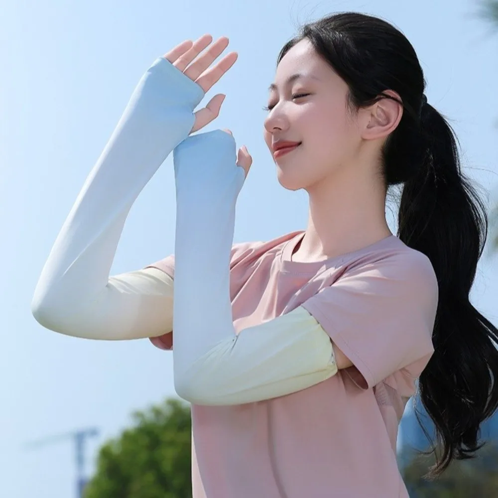 

Милые тонкие рукава-накладки из ледяного шелка с градиентным цветом, защита от УФ-излучения, солнцезащитные, для велоспорта, для девочек