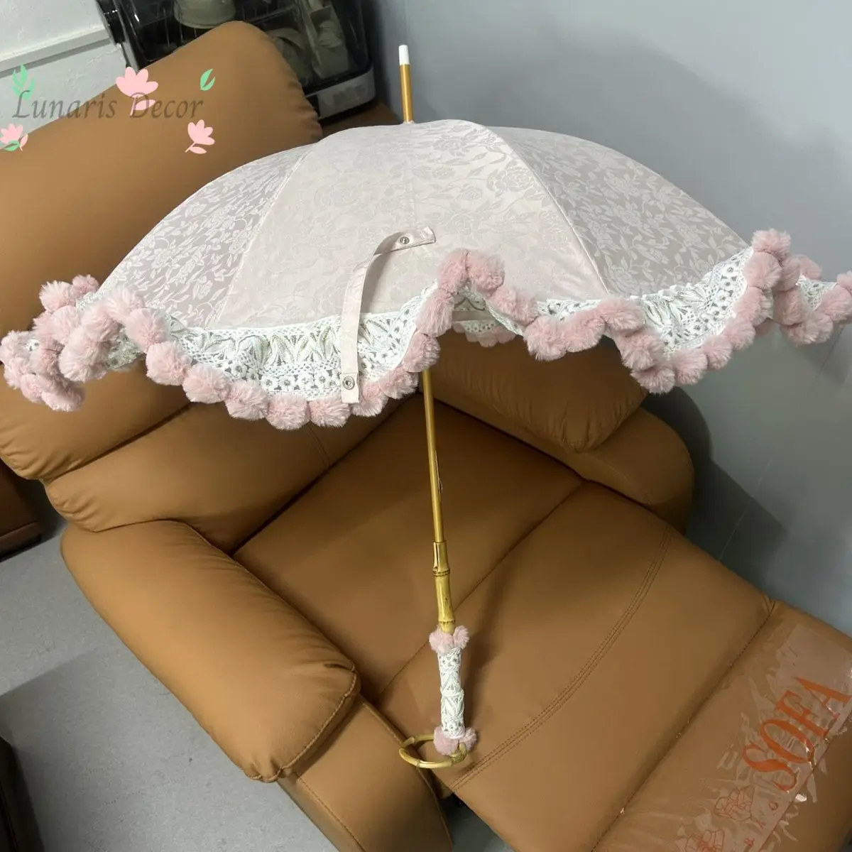 High value lolita sun umbrella lolita lace ring bamboo princess long handle umbrella lace wooden parasol