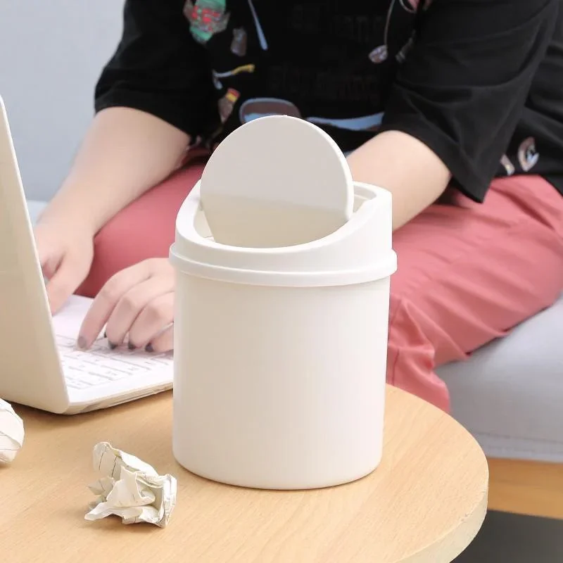 Waste Bins Desktop Plastic Shake Lid Trash Can Household Mini Trash Can Creative Desk Wastebasket Garbage Can