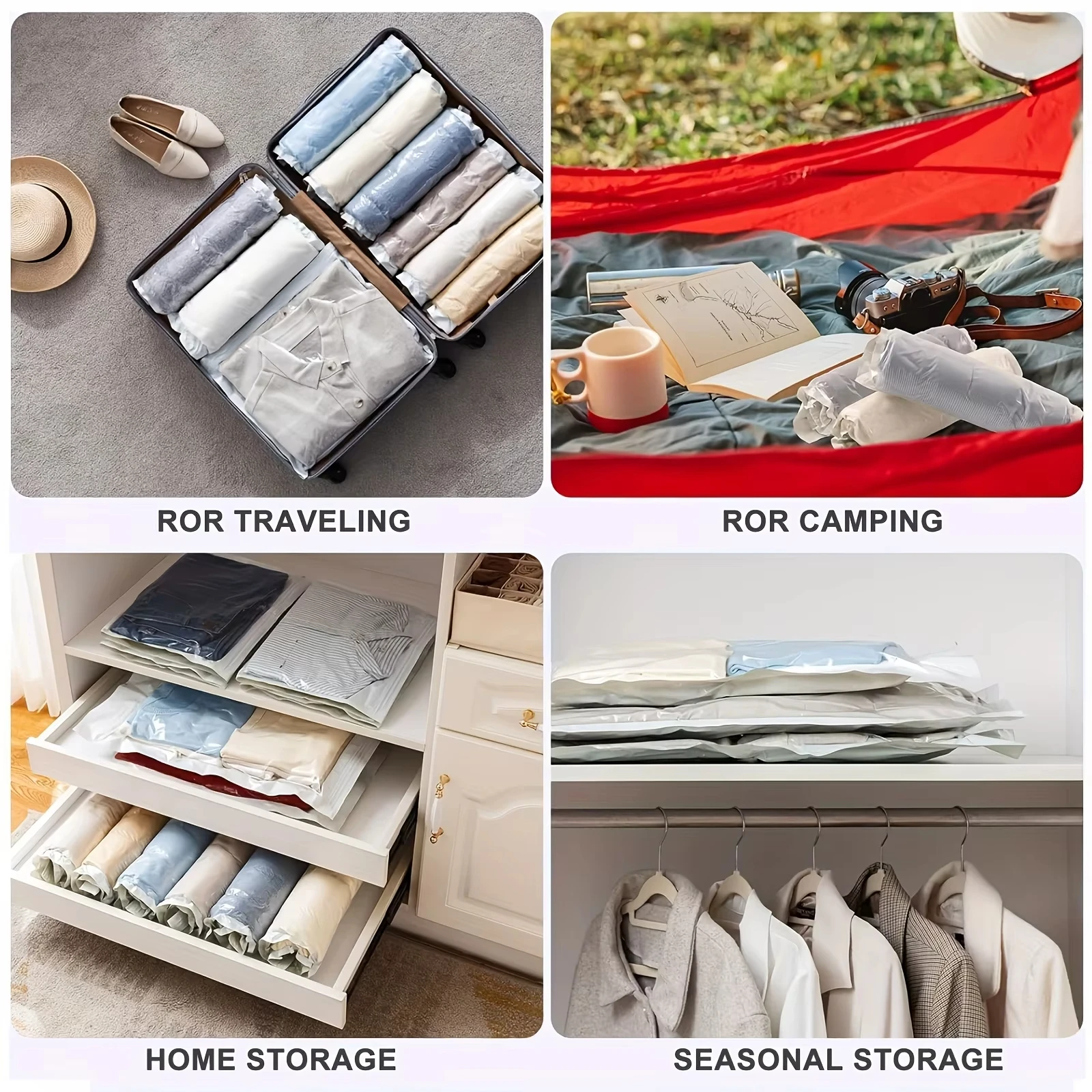 2pcs Vacuum Storage Bags, Hand-Rolled Travel Vacuum Storage Bags For Towels, Socks, Clothes, More , No Pump Needed image 2