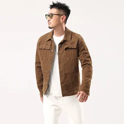 Men's Caramel Denim Jacket 2025 spring and autumn new style Fashion classic stretch slim denim jacket for men
