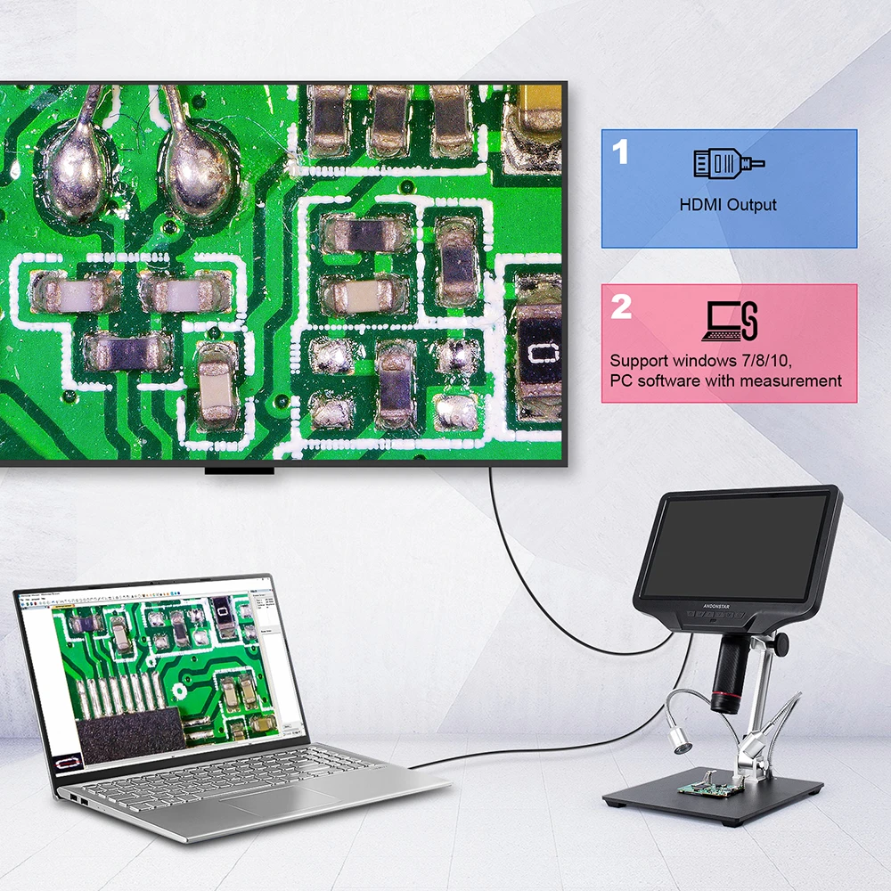 Imagem -06 - Microscópio Digital Hdmi Microscópio Eletrônico para Solda Pcb 101 Tela Lcd 300x Usb Andonstar-ad409