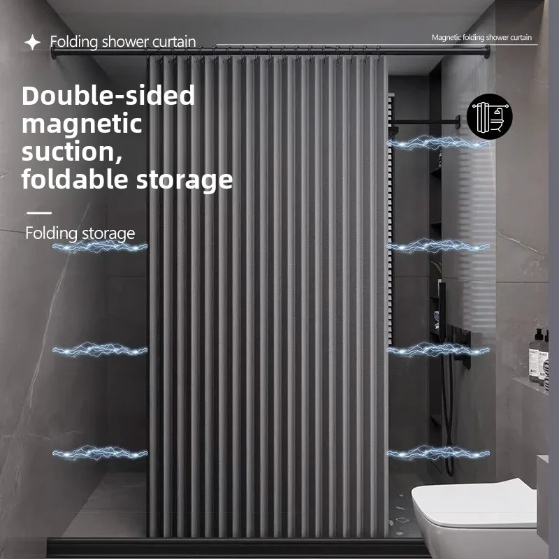 

Double Side Magnetic Shower Curtain Foldable Bathroom Partition with Waterproof Anti Mold Design Hanging Curtain for Modern Home