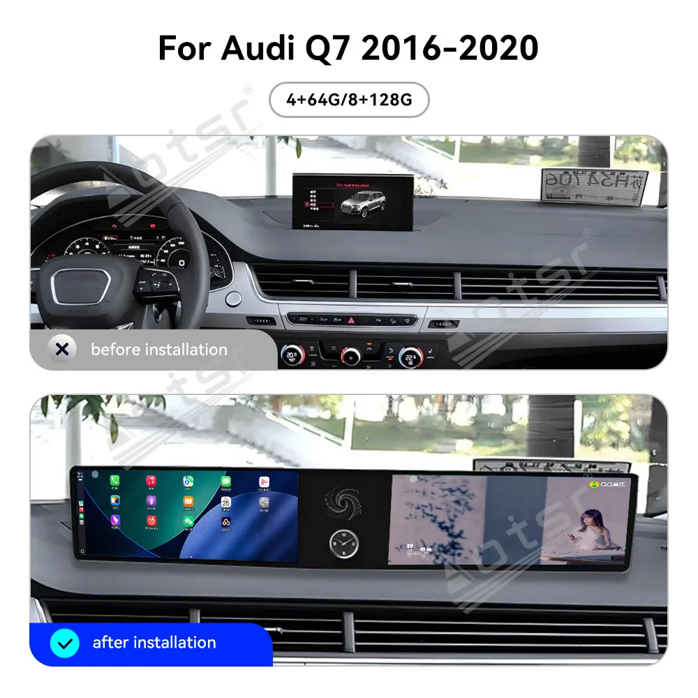 2026 شاشة مزدوجة 12.3 بوصة أندرويد 13 لأودي Q7، 2016-2020، كوالكوم نظام تحديد المواقع والملاحة اللاسلكية Carplay راديو السيارة شاشة الركاب 4G #2