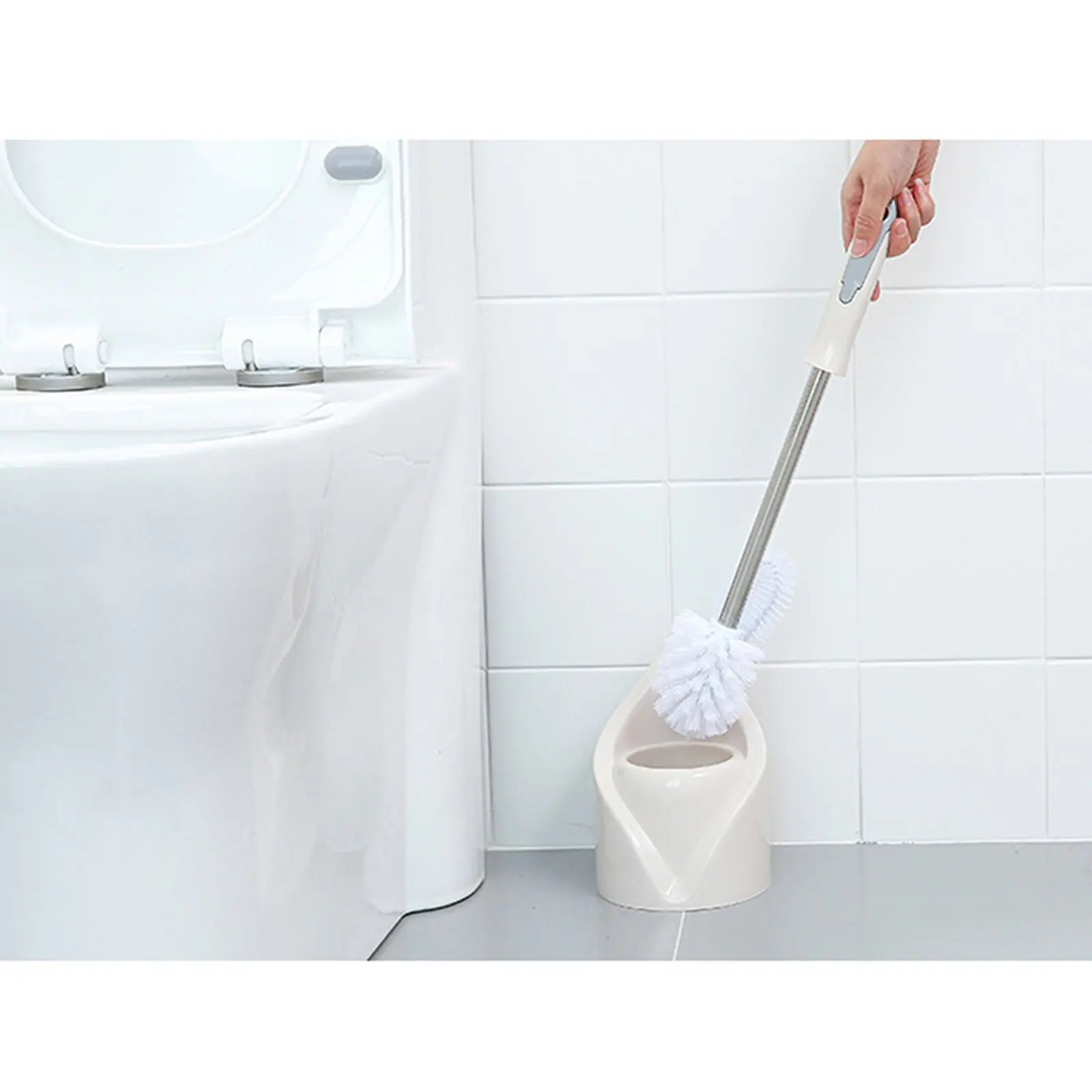 Bathroom Cleaning Brush Set Long Handle Double Head Stain Removal Tool Special Groove Brush Head Elastic Bristles No Mark Toilet