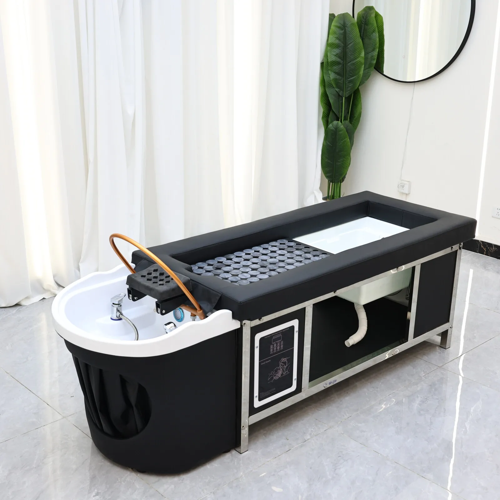&c Modern Thai-style Moxibustion Head Foot Therapy Adjustable Shampoo Pedicure Bed Water Circulation Stainless Steel Hotel
