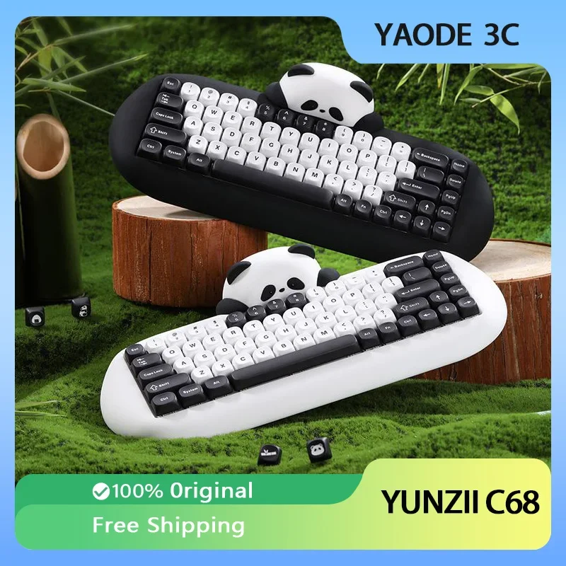 YUNZII C68 Panda Silicone Mechanical Keyboard Wireless Three Mode RGB Backlight Hot Swap Gaming Keyboard IPad Office for Mac