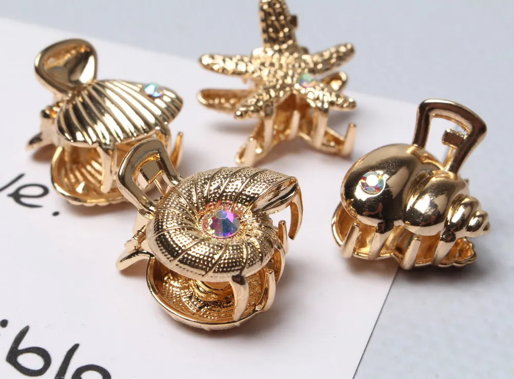 4 Stück Kleine Metall-Muschel-Haarspangen für Frauen und Mädchen, Niedliche Goldene Seestern-Haarklammern, Einzigartige Sommer-Strand-Haaraccessoires – Detail 4
