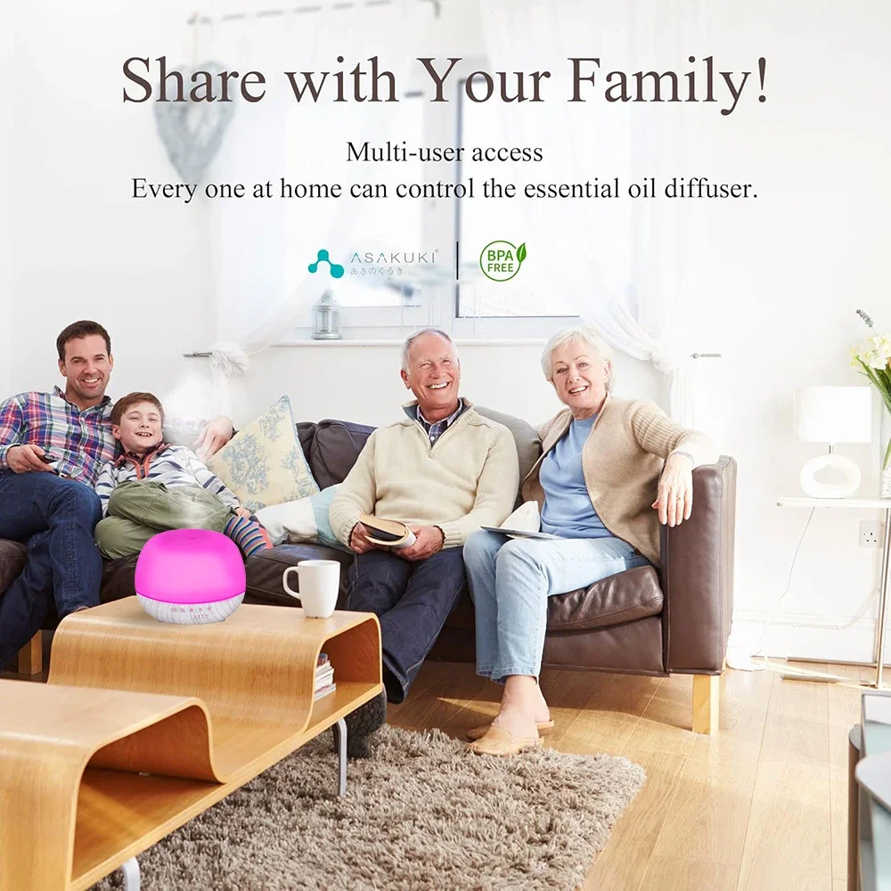 Smart Wi-Fi Essential Oil Diffuser App and Voice Control Compatible with Alexa 500ml Aromatherapy Humidifier F in Home Office